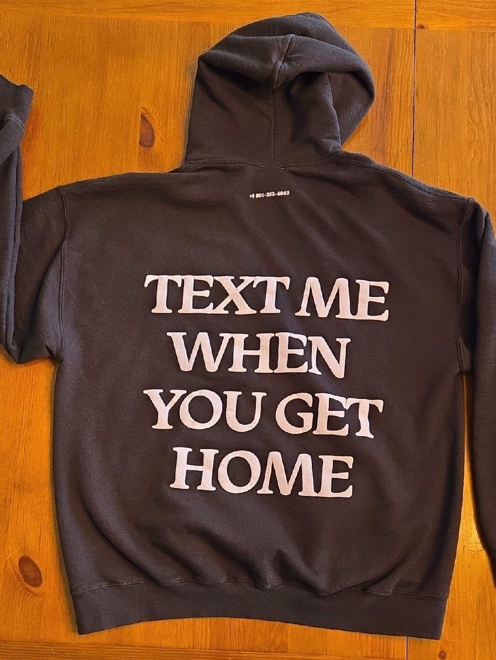 LONELY GHOST Brown Hoodie with TEXT ME WHEN YOU GET HOME on Back In Pink Letters